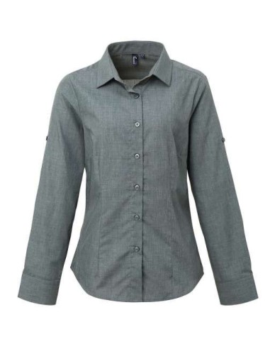 P-PR317-WOMEN'S CROSS-DYE ROLL SLEEVE POPLIN BAR SHIRT